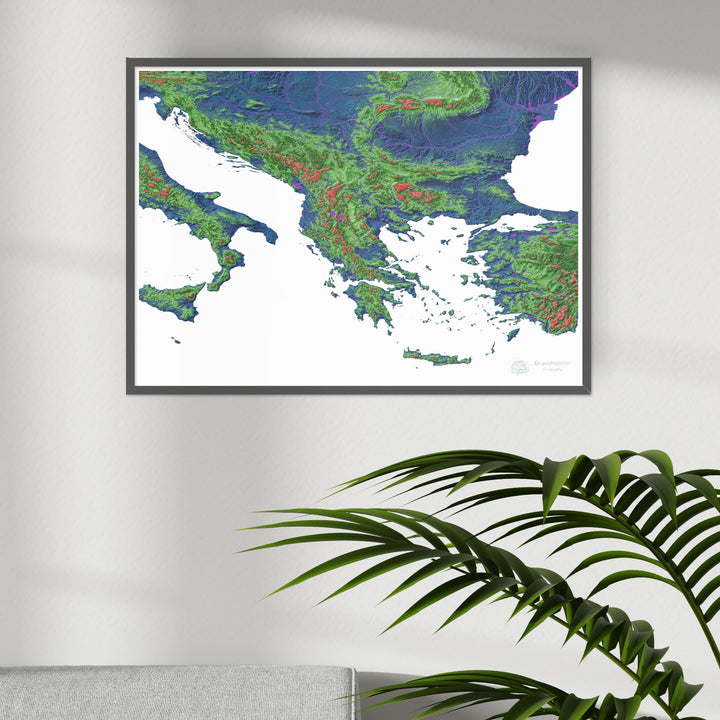 The Balkans - Elevation map, white - Fine Art Print