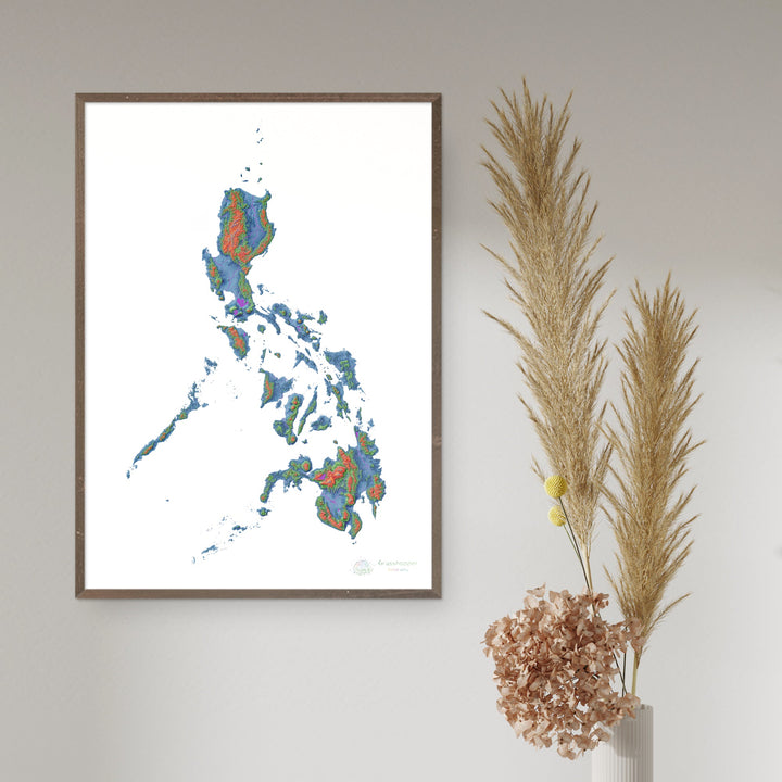 Elevation map of the Philippines with white background - Fine Art Print