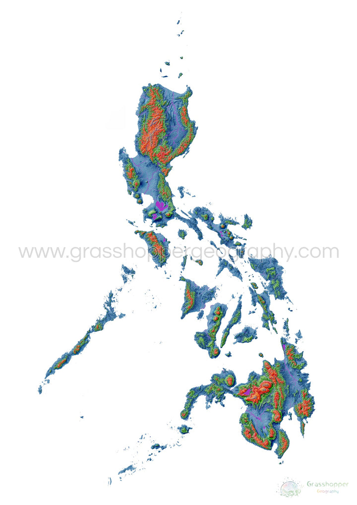 The Philippines - Elevation map, white - Fine Art Print