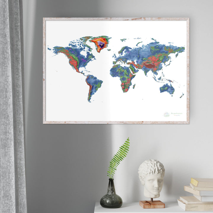 Le monde - Carte d'élévation, blanc - Tirage d'art