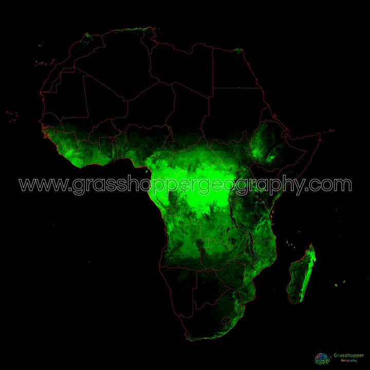 África - Mapa de cobertura forestal - Impresión de Bellas Artes