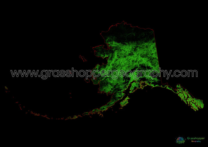 Alaska - Mapa de cobertura forestal - Impresión de bellas artes