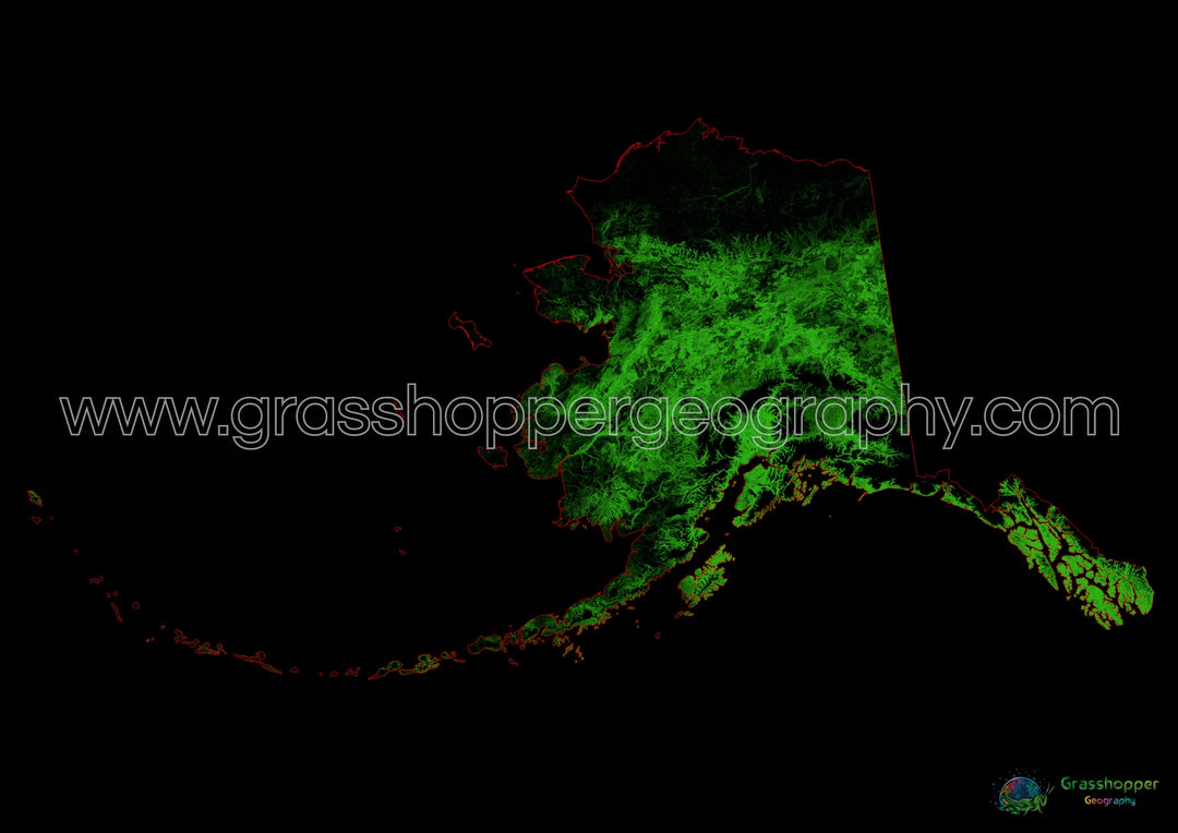 Alaska - Mapa de cobertura forestal - Impresión de bellas artes