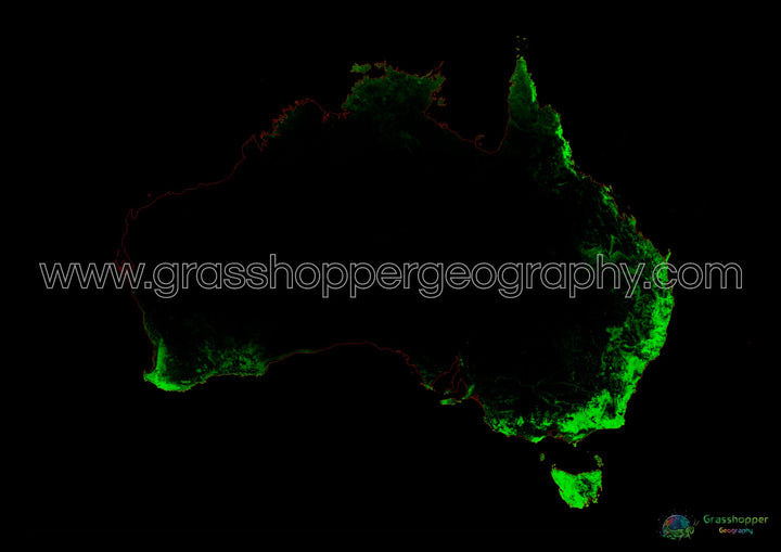 Australia - Mapa de cobertura forestal - Impresión de bellas artes
