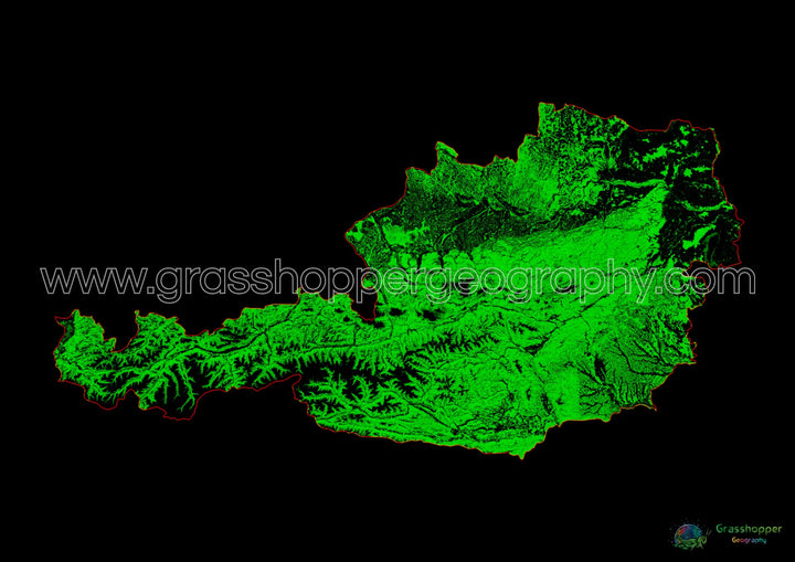 Austria - Mapa de cobertura forestal - Impresión de bellas artes