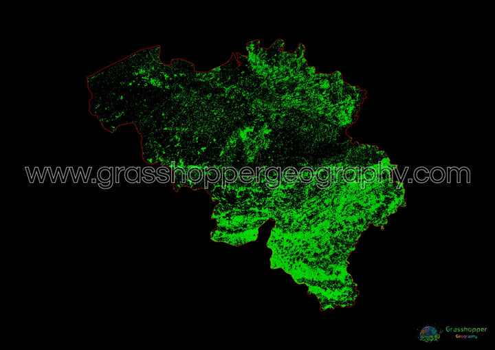 Forest cover map of Belgium - Fine Art Print