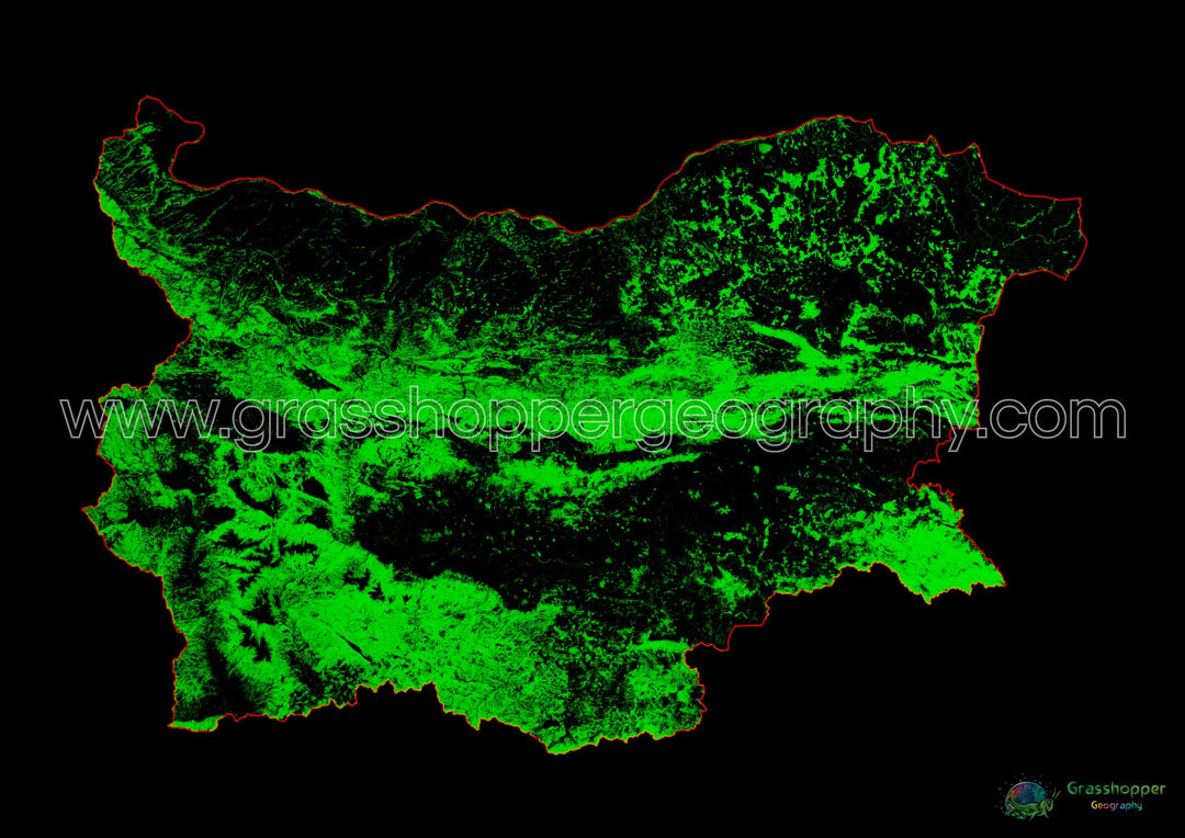 Bulgaria - Mapa de cobertura forestal - Impresión de bellas artes