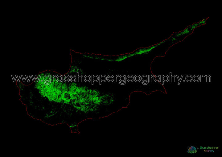 Chipre - Mapa de cobertura forestal - Impresión de bellas artes