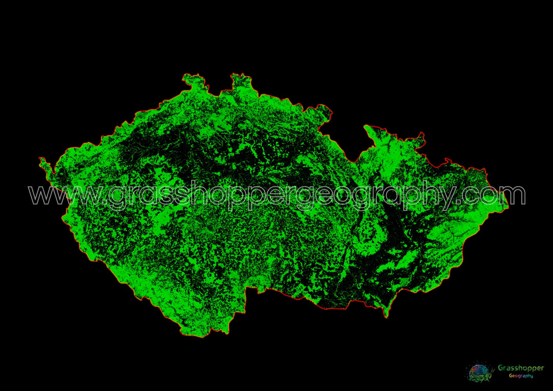 Chequia - Mapa de cobertura forestal - Impresión de bellas artes