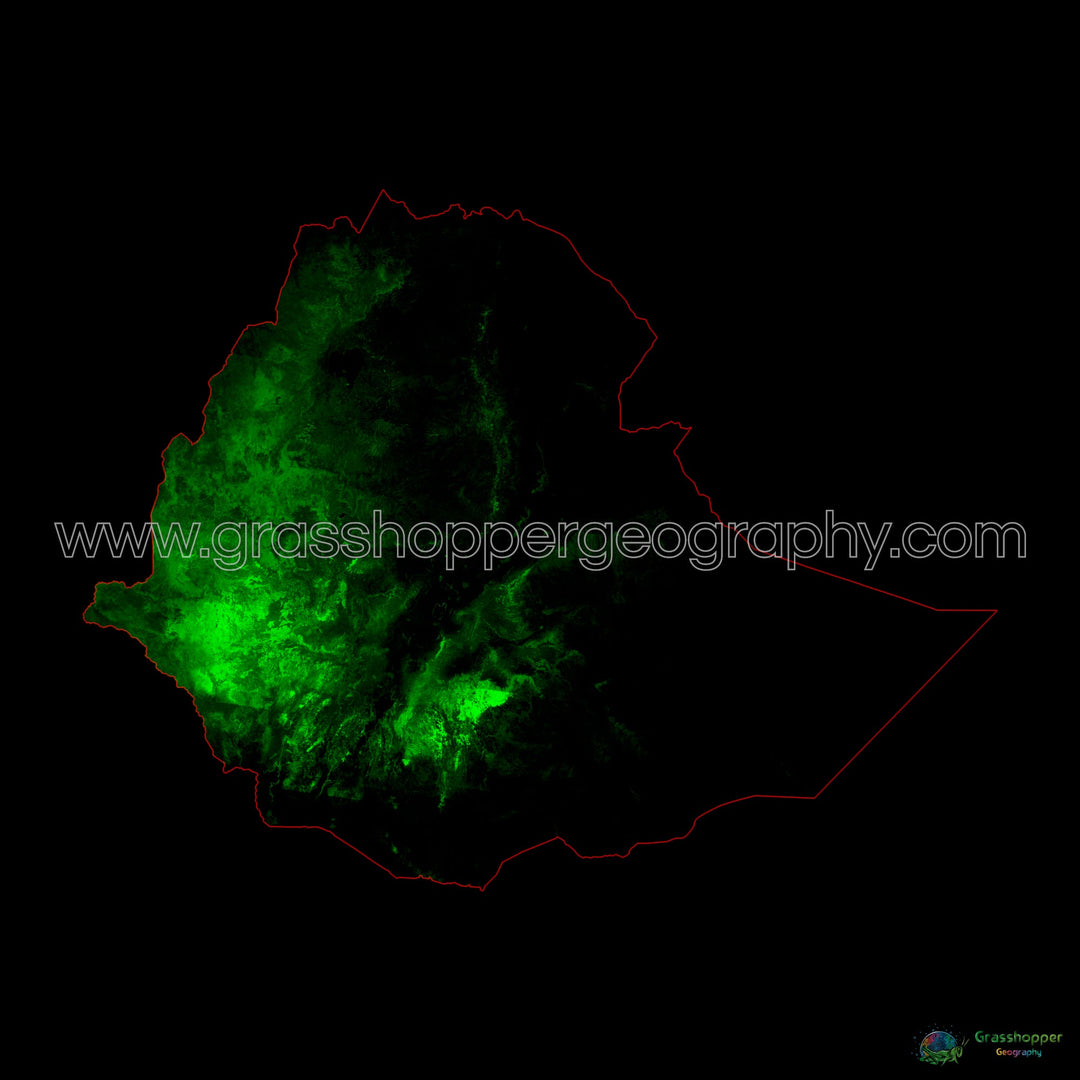 Etiopía - Mapa de cobertura forestal - Impresión de bellas artes