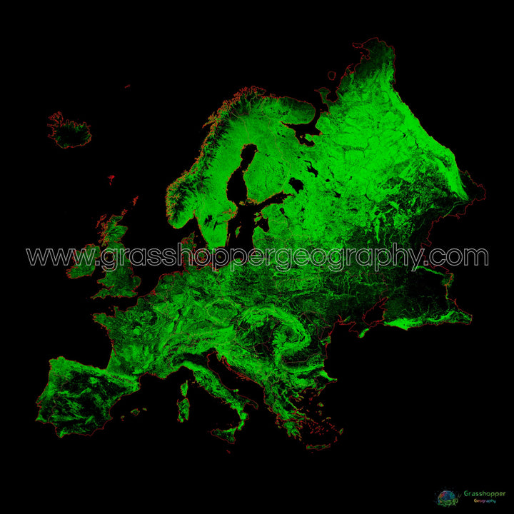 Europa - Mapa de cobertura forestal - Impresión de Bellas Artes