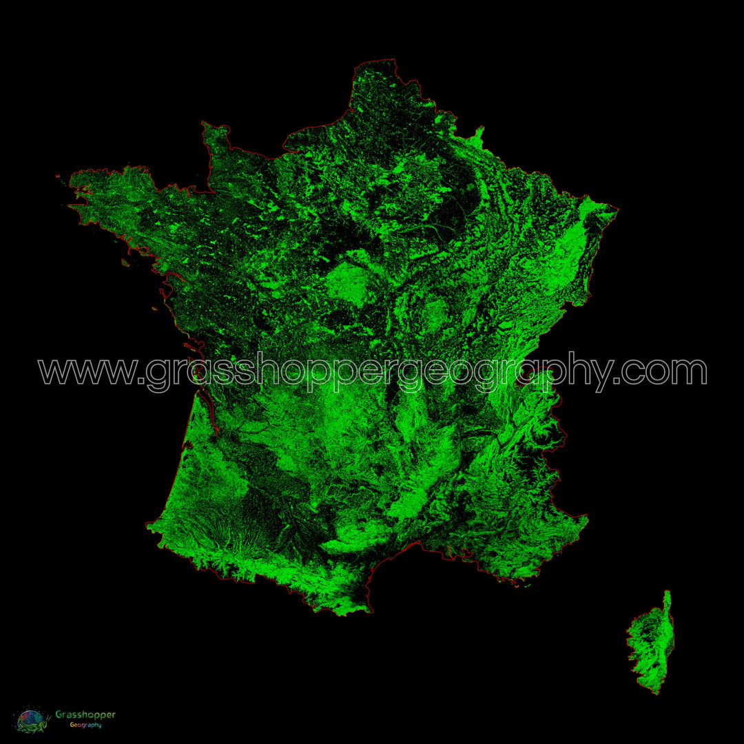 Francia - Mapa de cobertura forestal - Impresión de Bellas Artes