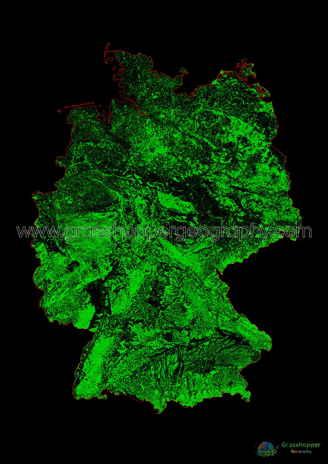 Alemania - Mapa de cobertura forestal - Impresión de bellas artes