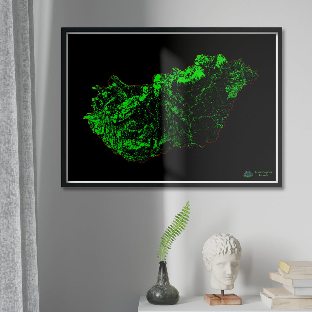 Hungría - Mapa de cobertura forestal - Impresión de bellas artes