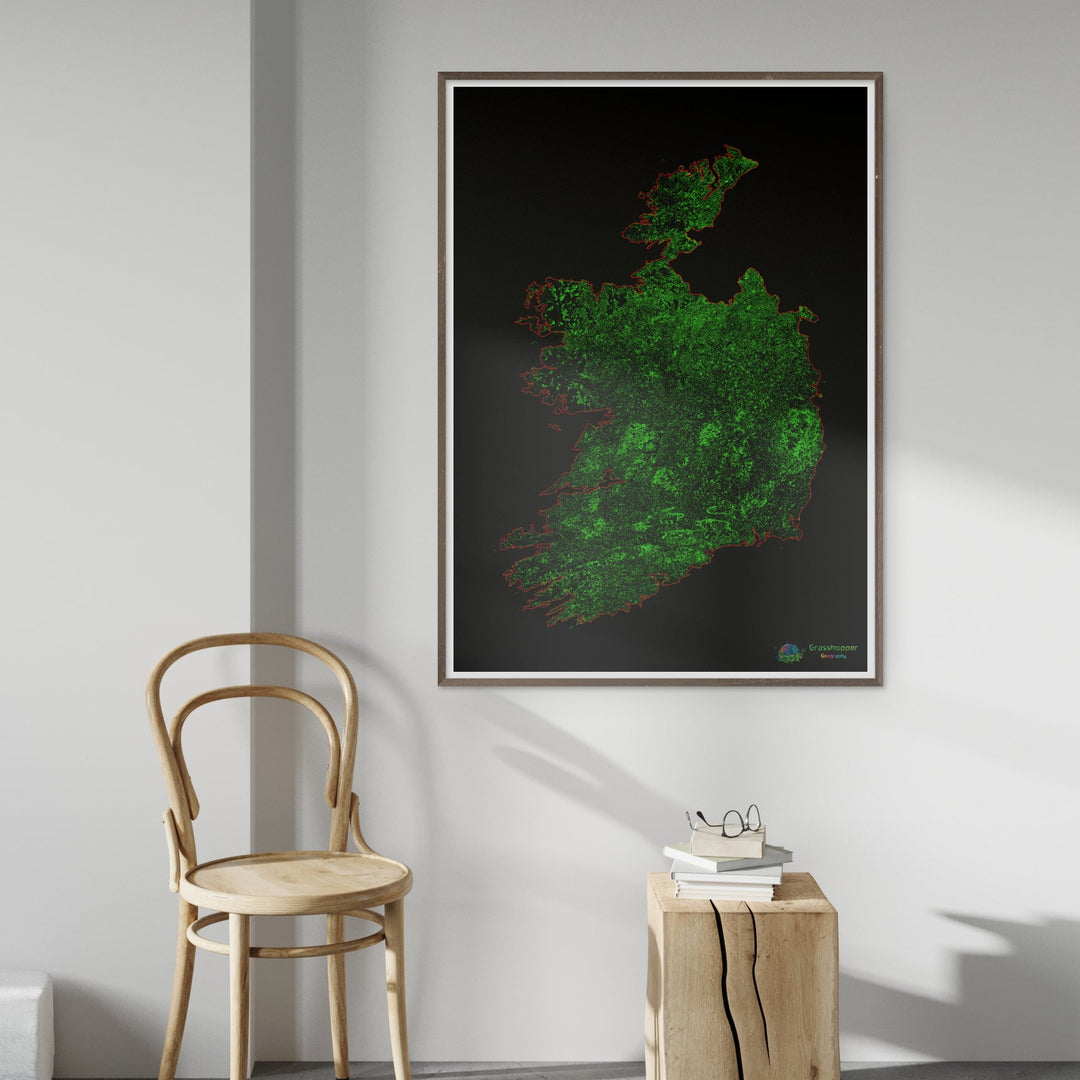 Irlanda - Mapa de cobertura forestal - Impresión de bellas artes