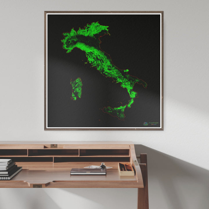 Италия - Карта лесного покрова - Fine Art Print