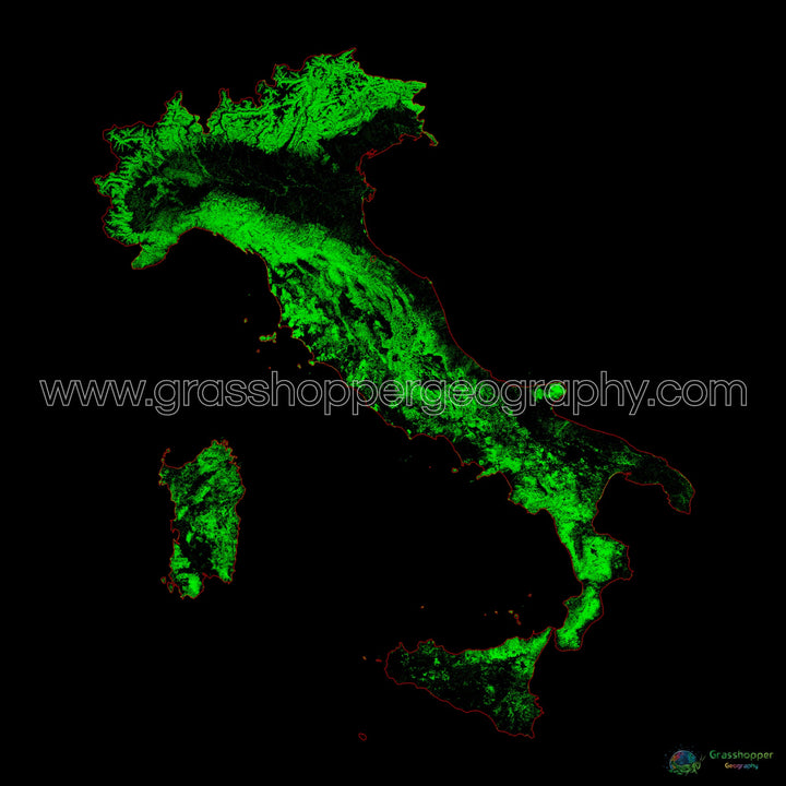 Italie - Carte du couvert forestier - Tirage d'art