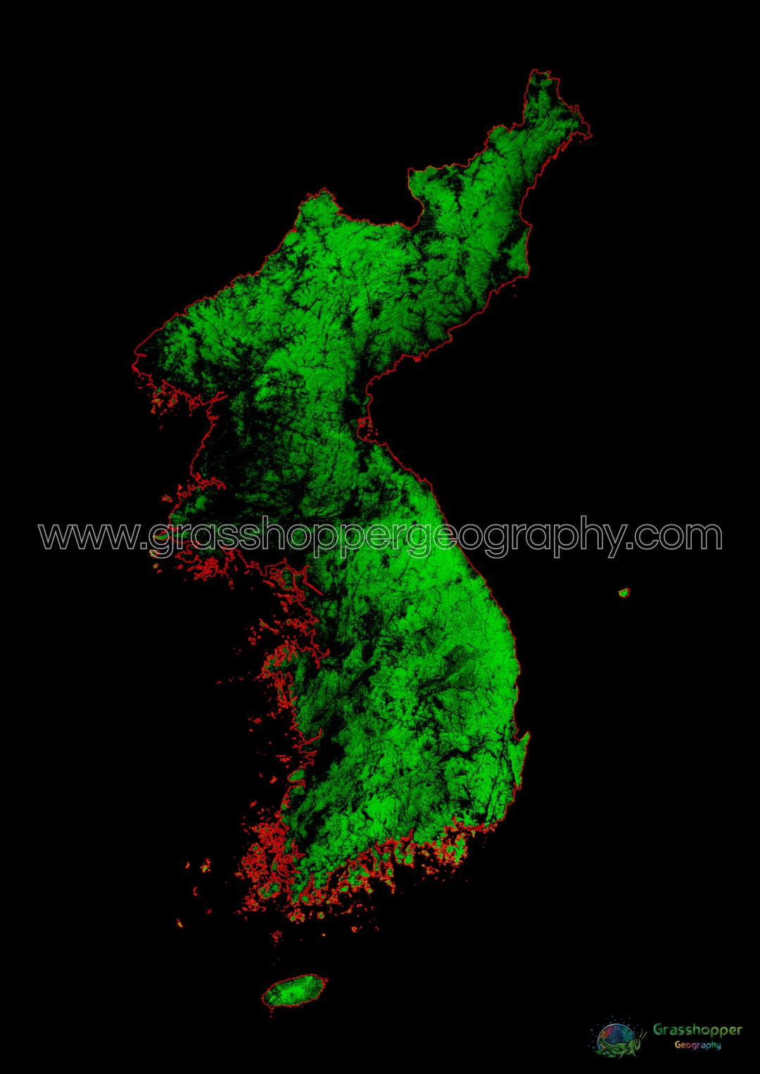 Korea - Forest cover map - Fine Art Print