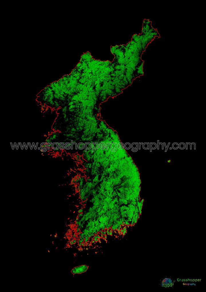 Corea - Mapa de cobertura forestal - Impresión de bellas artes