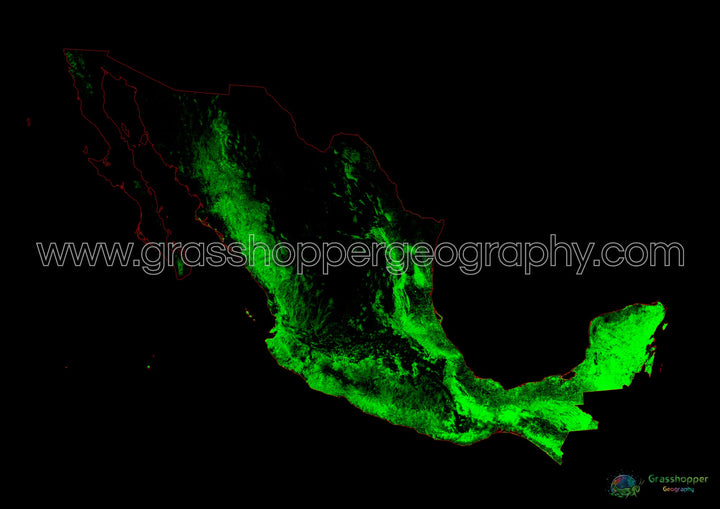 Mexique - Carte du couvert forestier - Tirage d'art