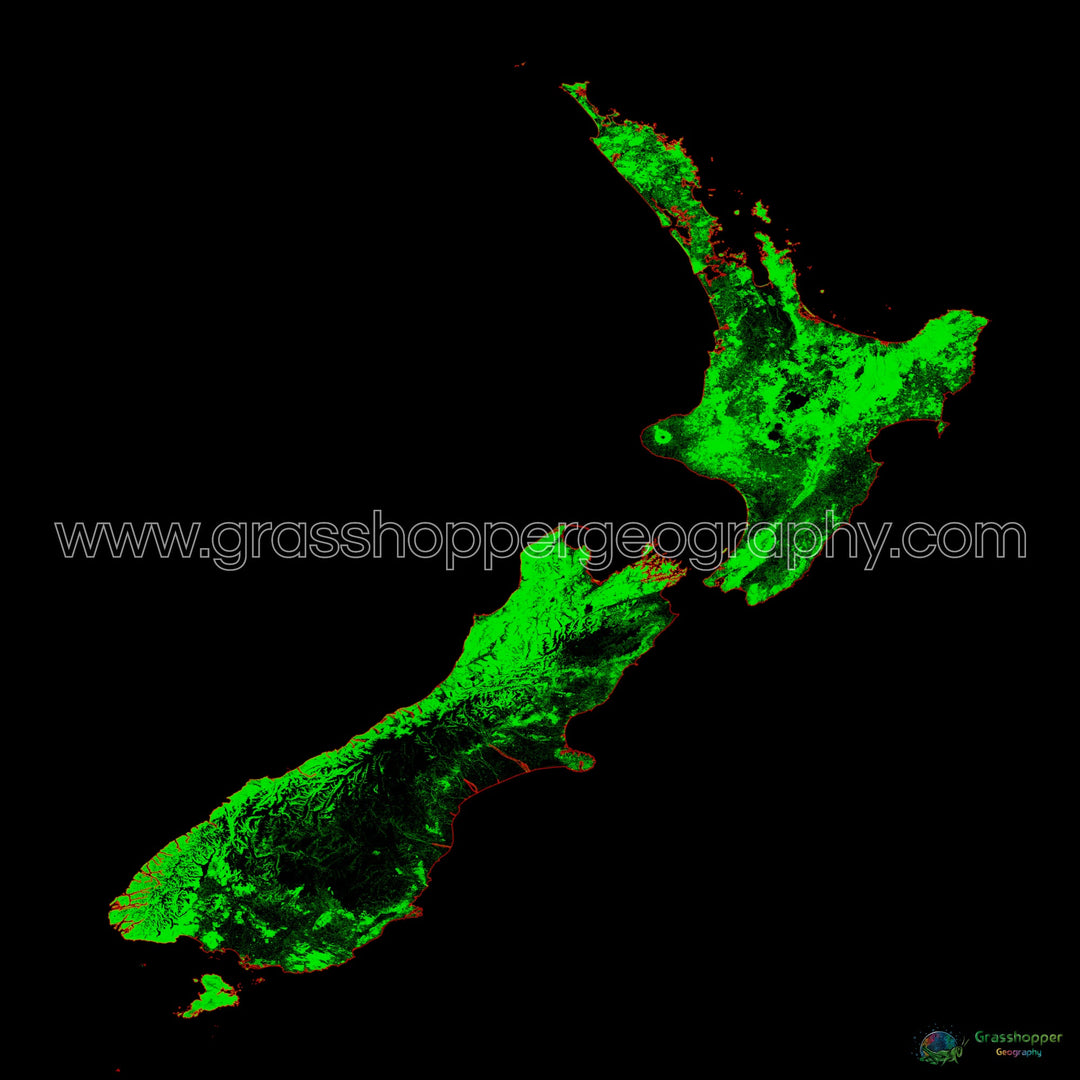 Nueva Zelanda - Mapa de cobertura forestal - Impresión de bellas artes