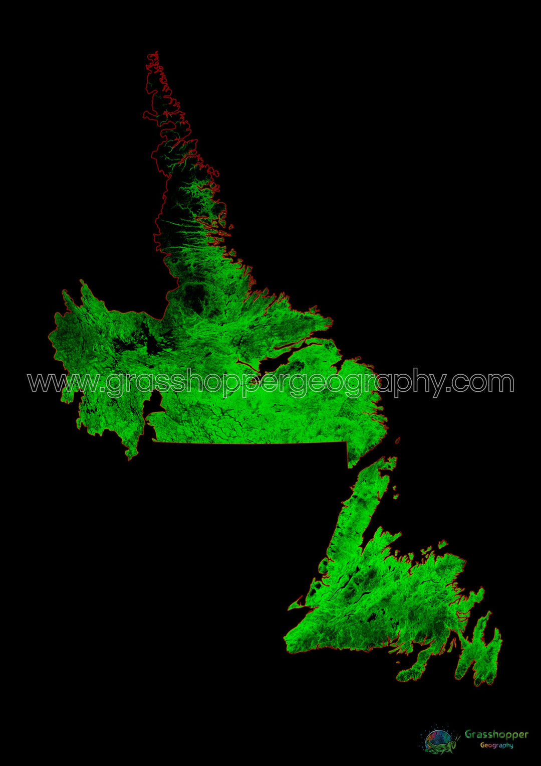 Terranova y Labrador - Mapa de cobertura forestal - Impresión de bellas artes