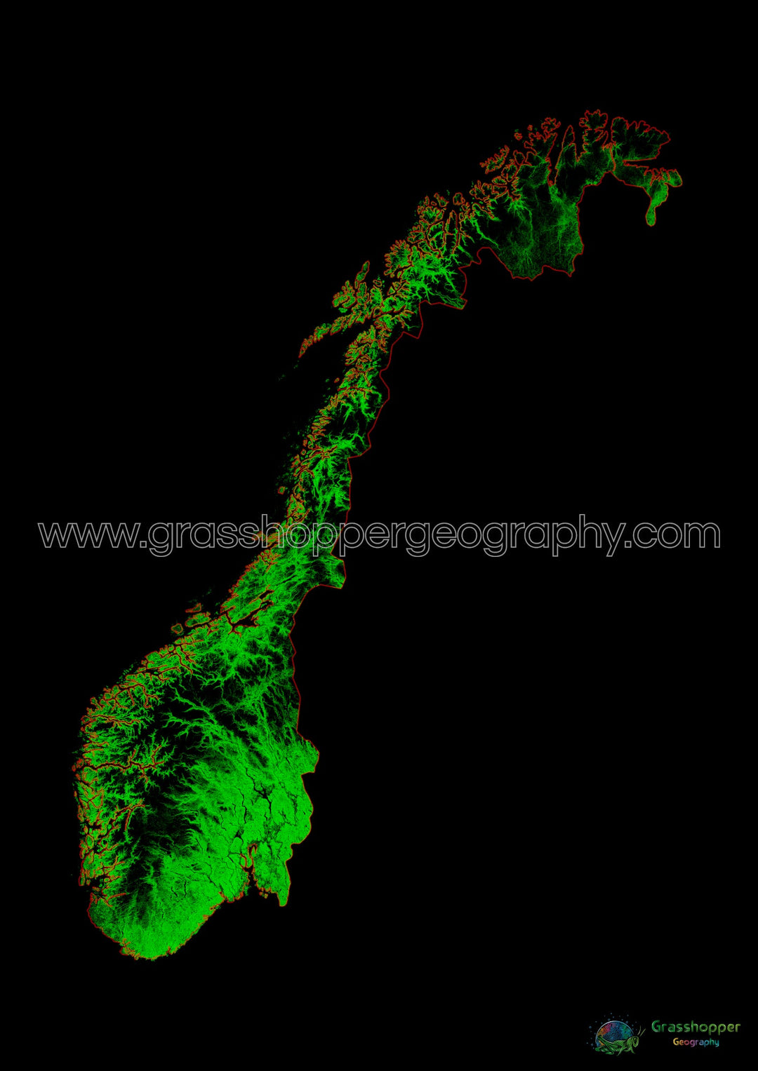 Noruega - Mapa de cobertura forestal - Impresión de bellas artes