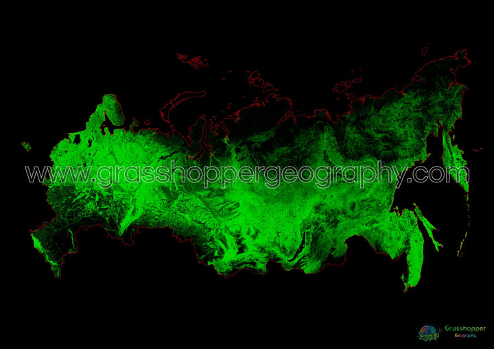 Rusia - Mapa de cobertura forestal - Impresión de bellas artes