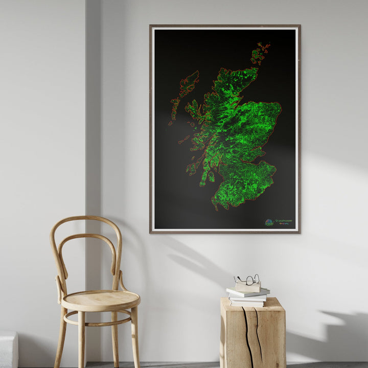 Escocia - Mapa de cobertura forestal - Impresión de bellas artes