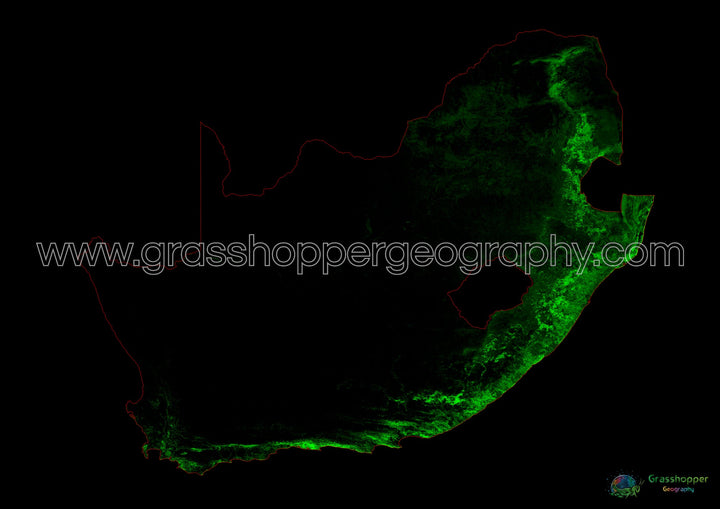 Sudáfrica - Mapa de cobertura forestal - Impresión de bellas artes