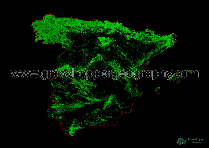 España - Mapa de cobertura forestal - Impresión de Bellas Artes
