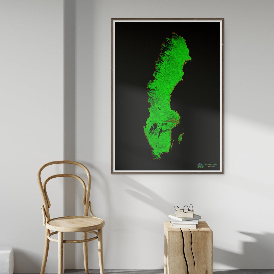 Suecia - Mapa de cobertura forestal - Impresión de bellas artes