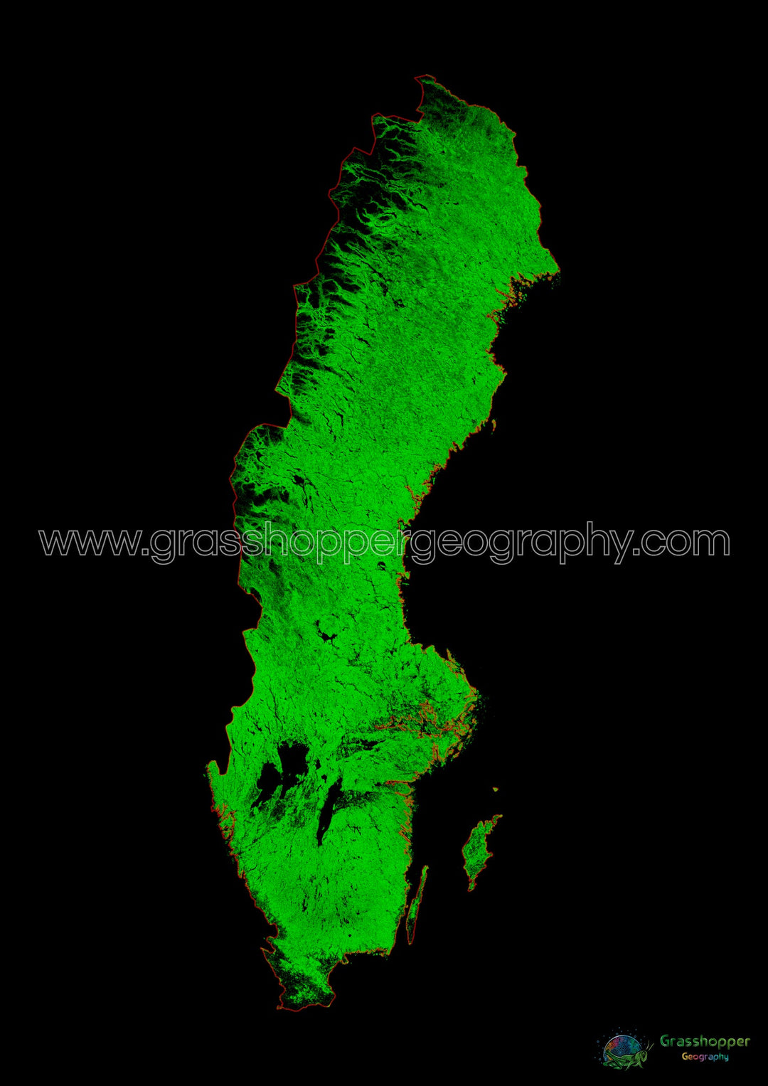 Suecia - Mapa de cobertura forestal - Impresión de bellas artes