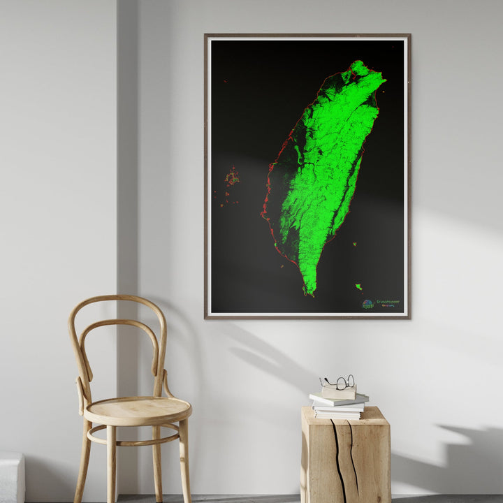 Taiwán - Mapa de cobertura forestal - Impresión de bellas artes