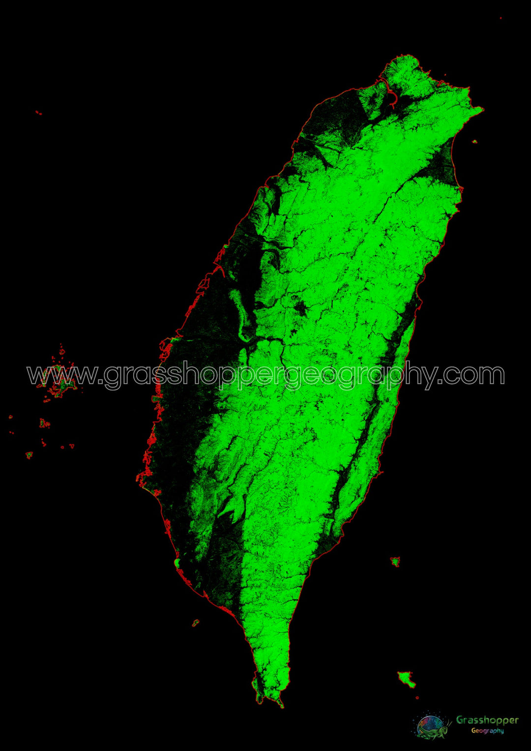 Taiwán - Mapa de cobertura forestal - Impresión de bellas artes