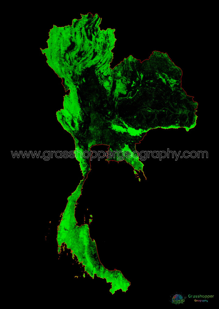 Tailandia - Mapa de cobertura forestal - Impresión de bellas artes