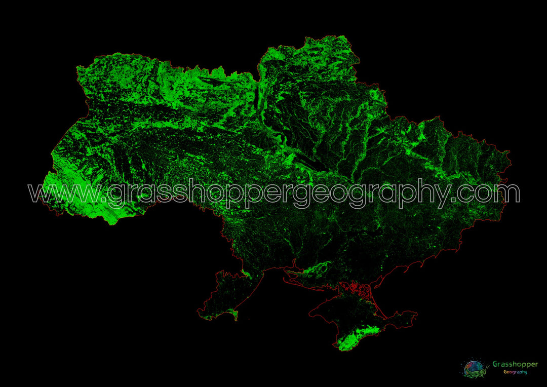 Ucrania - Mapa de cobertura forestal - Impresión de bellas artes