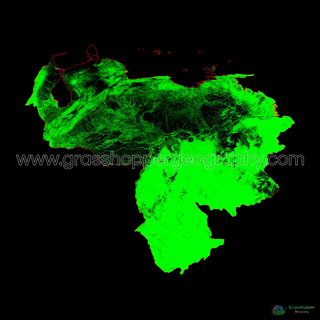 Venezuela - Mapa de cobertura forestal - Impresión de Bellas Artes