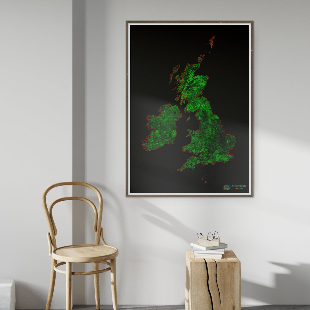Les îles britanniques - Carte du couvert forestier - Fine Art Print