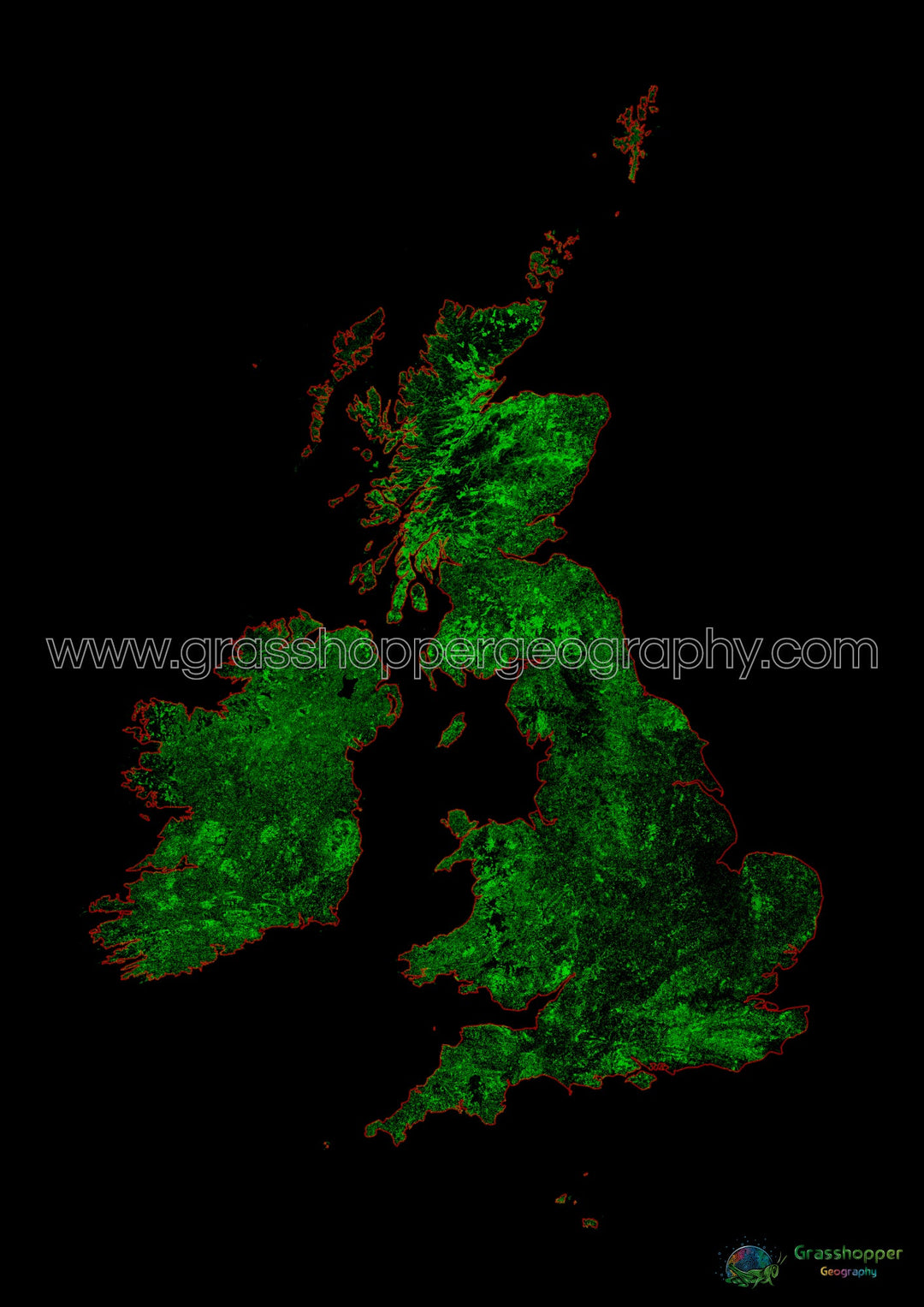 Les îles britanniques - Carte du couvert forestier - Fine Art Print