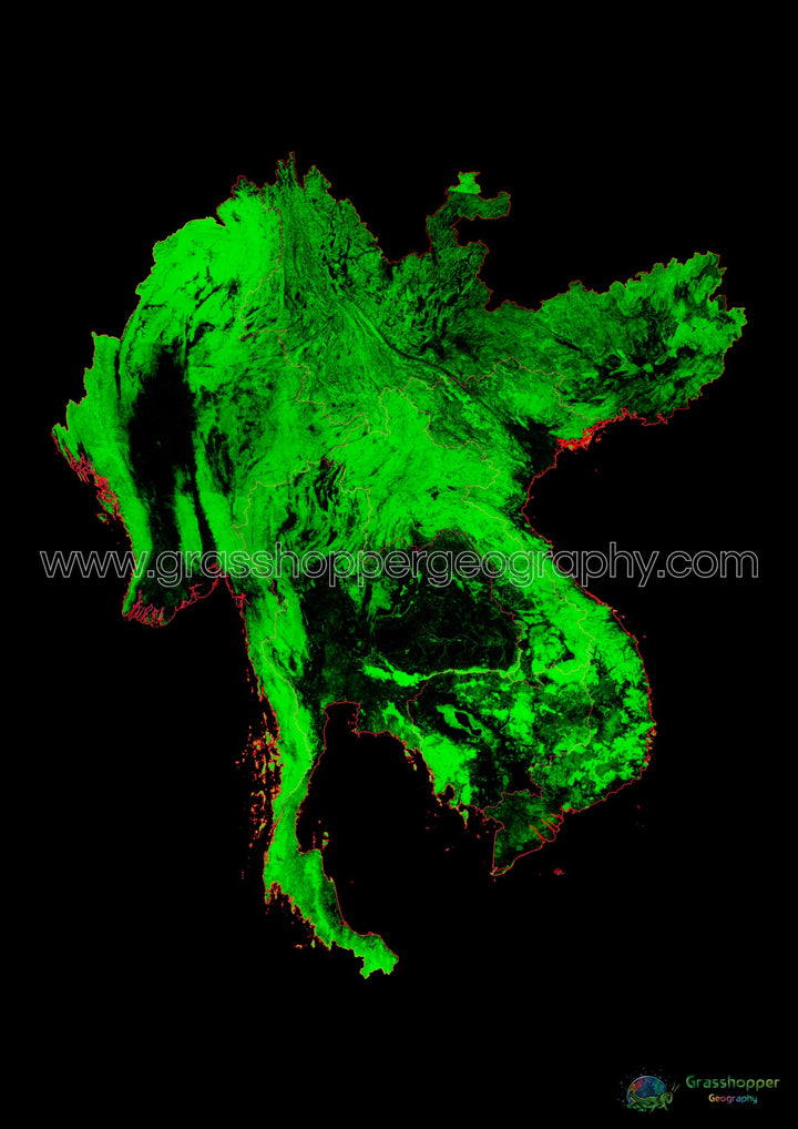 Sous-région du Grand Mékong - Carte du couvert forestier - Tirage d'art