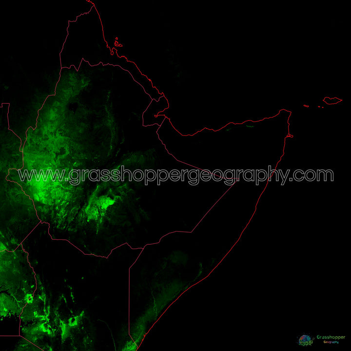 El Cuerno de África - Mapa de cobertura forestal - Impresión de bellas artes