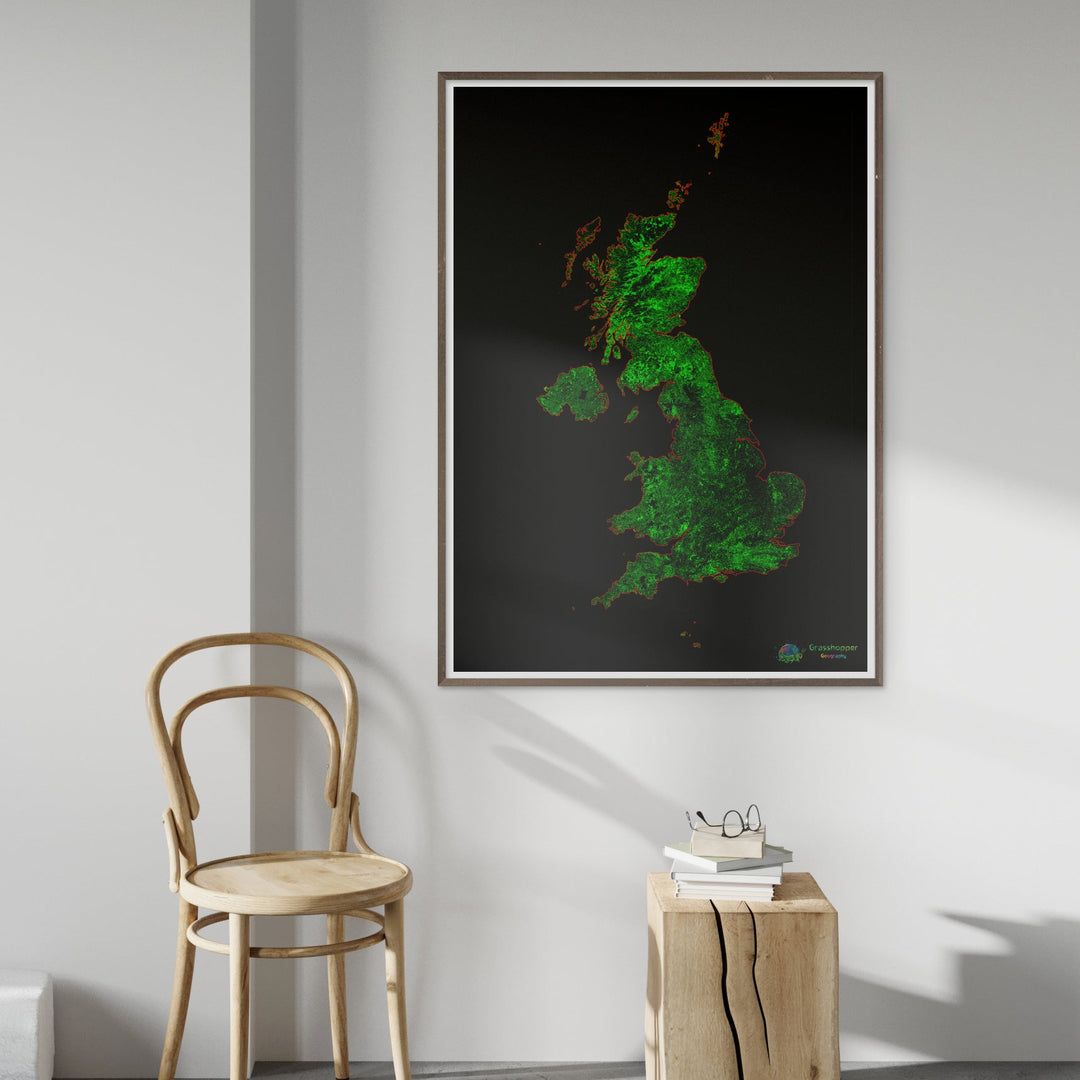 Royaume-Uni - Carte du couvert forestier - Tirage d'art
