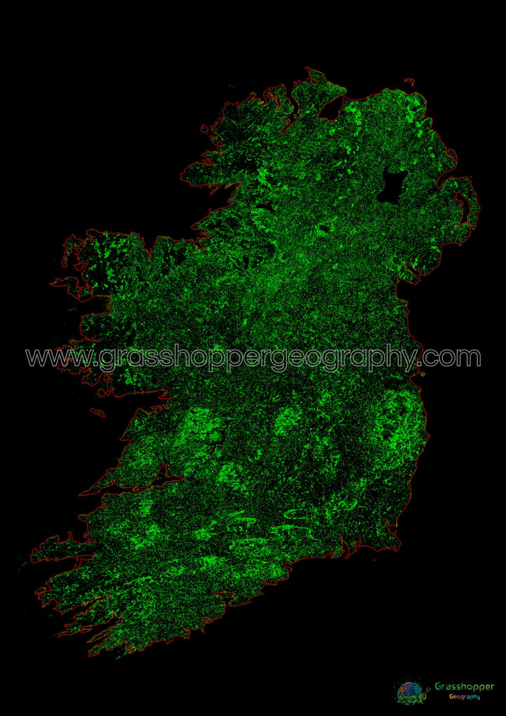 La isla de Irlanda - Mapa de cobertura forestal - Impresión de Bellas Artes