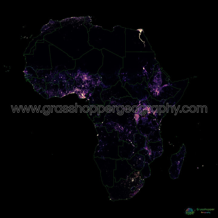 Afrique - Carte thermique de la densité de population - Fine Art Print