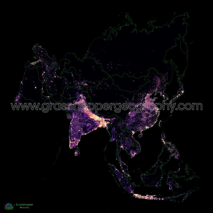 Asia - Population density heatmap - Fine Art Print