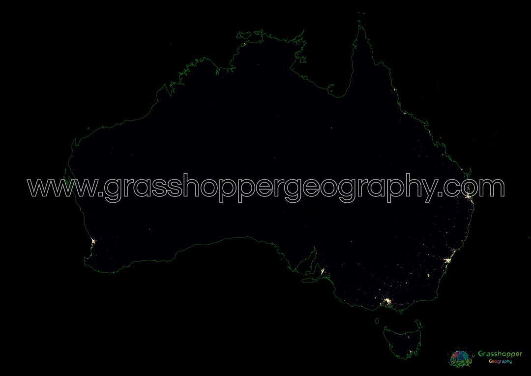Australia - Mapa de calor de densidad de población - Impresión de bellas artes