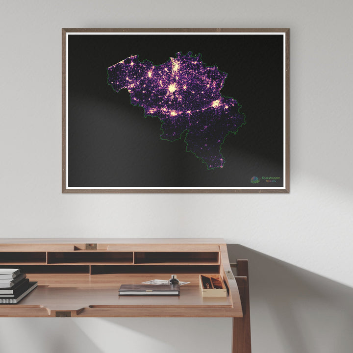 Бельгия - Тепловая карта плотности населения - Fine Art Print