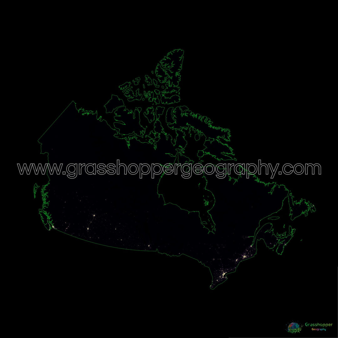 Canadá - Mapa de calor de densidad de población - Impresión de bellas artes