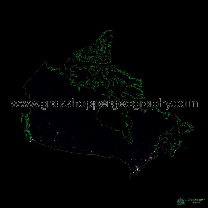 Canadá - Mapa de calor de densidad de población - Impresión de bellas artes